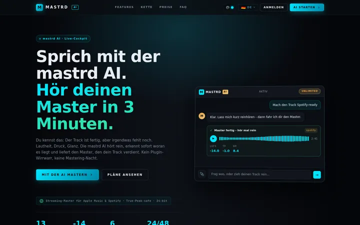 Startseite von mastrd mit dem Gesprächsfenster des KI-Assistenten