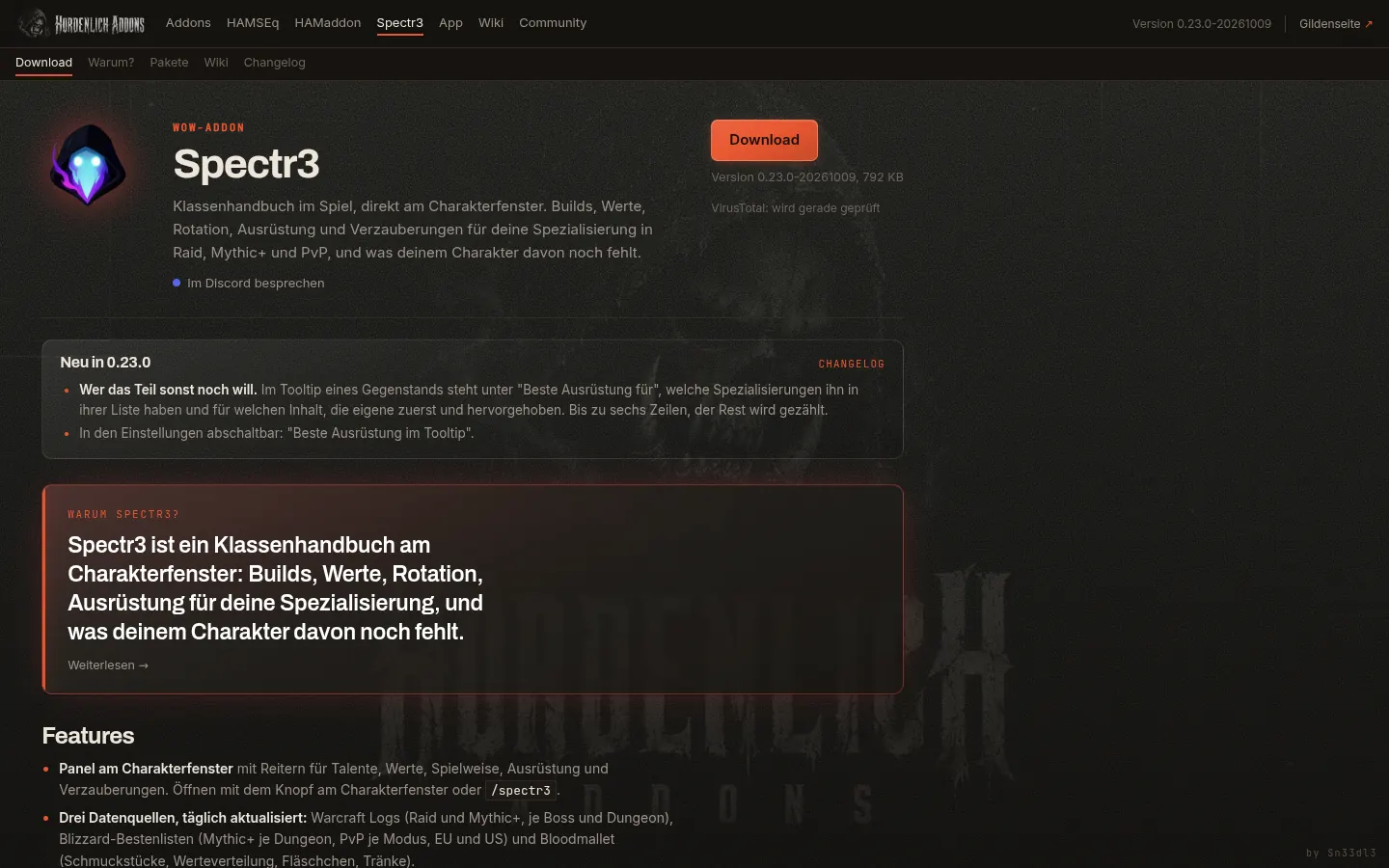 Spectr3 auf der Addon-Seite mit Download und Neuerungen