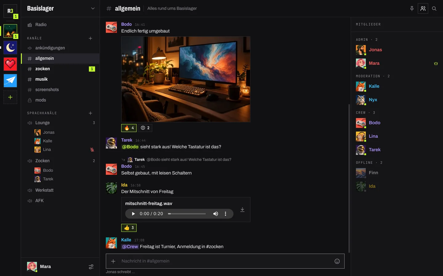 Textkanal im dunklen Thema